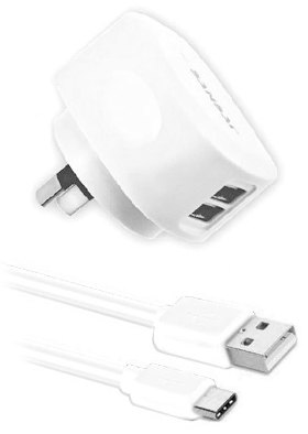Dual USB Wall Charger w/USB C Charging Cable